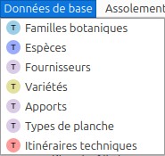Menu Données de base